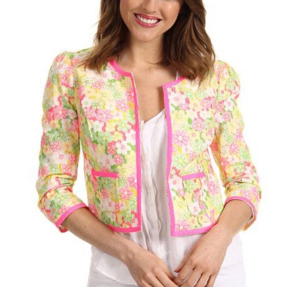 Lilly Pulitzer ‘Nelle’ Lace Floral 3/4 Sleeve Blazer Size 4